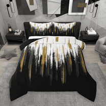 Manfei Abstract Oil Painting Bedding Comforter Set 2pcs, Black Gold Ombre Twin Comforter Sets, Watercolor Brush Strokes Bedding Set, Luxury Bedroom Decor