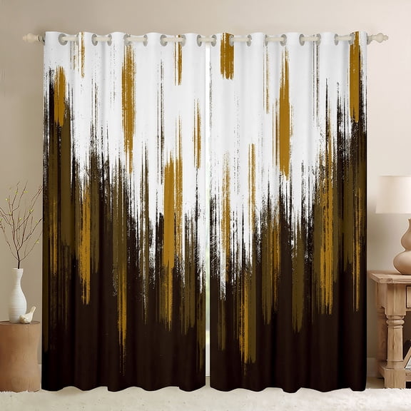 Manfei Abstract Oil Painting Blackout Curtains Set of 2 (52x84 Each), Brown Gold Ombre Window Curtains, Watercolor Brush Strokes Curtains and Drapes, Luxurious Room Decor