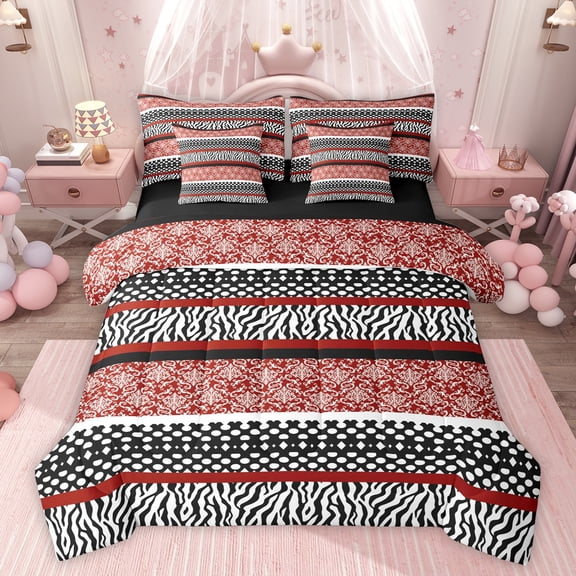 Manfei Abstract Ombre Adult Twin Bedding Sets 7-Piece, Tribal Damask Orange Bedding Comforter Set, Modern Fashion Style Reversible Sheet Sets, Luxury Bedroom Decor