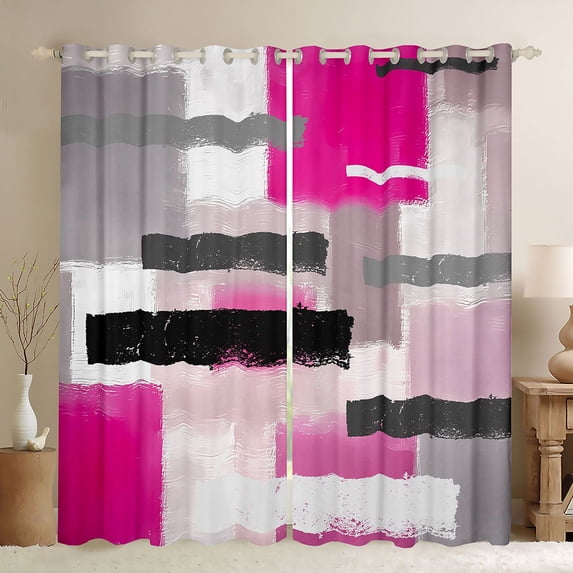 Manfei Abstract Ombre Rectangle Blackout Curtains, Pink Black Gray Curtains Pack of 2 (42x84 Each)
