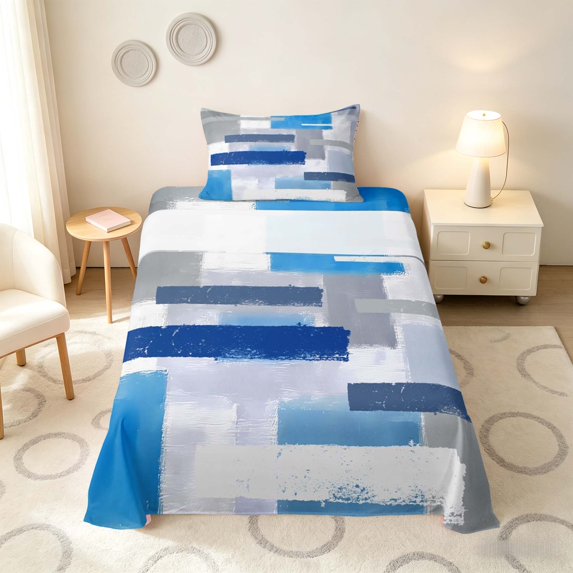 Manfei Abstract Ombre Rectangle Twin Sheets, Blue Black Gray Bedding, Gray Reversible 3-Piece1 Flat Sheet + 1 Fitted Sheet + 1 Pillowcase