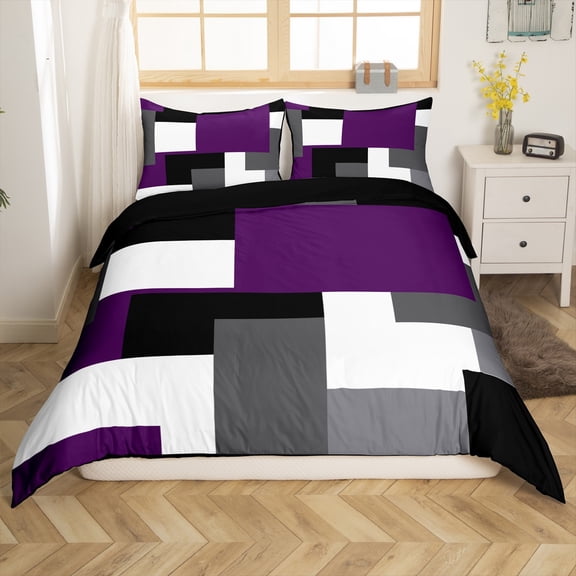 Manfei Abstract Plaid 2-Piece Comforter Cover Toddler Size for Boys Girls,Sqare Rectangle Bedding Sets Toddler Size,Mid Century Geometric Grid Ultra Soft Bed Set(No Comforter)