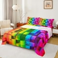 thumbnail image 1 of Manfei Abstract Plaid Print Full Size Sheets,Stereoscopic Checkered Bed Sheets,Orange Green Pink Sheet Sets For Girls Boys,Breathable Home Decor,4pcs, 1 of 7