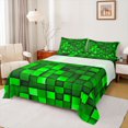 thumbnail image 1 of Manfei Abstract Plaid Print Twin Sheet Sets,Stereoscopic Checkered Twin Fitted Sheet,Green Pixel Grid Flat Sheet For Girls Boys,Breathable Home Decor,3pcs, 1 of 7