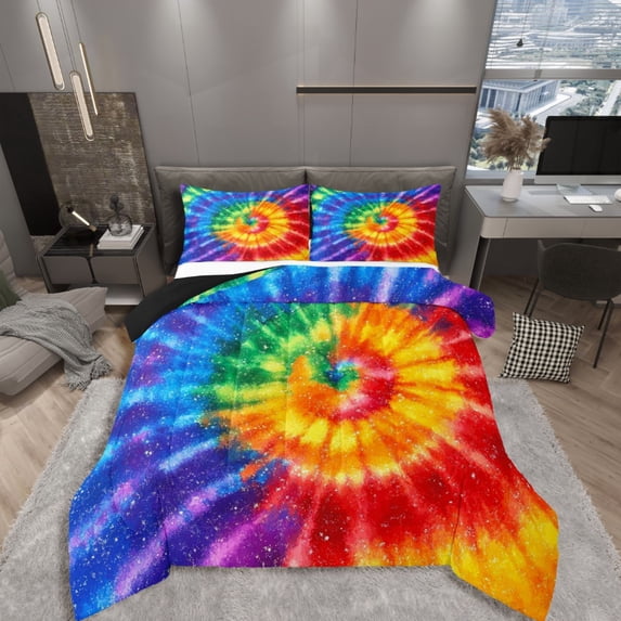 Manfei Abstract Splash 2pcs Bedding Comforter Set,Tie Dye Twin Comforter Sets,Colorful Swirl Breathable Bedding Set,Microfiber Teenager Bedroom Decor,Reversible