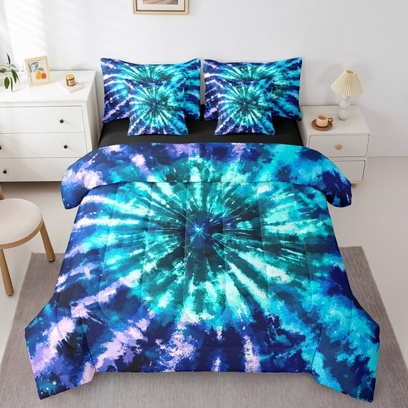 Manfei Abstract Splash 7-Piece Twin Bedding Sets,Tie Dye Bedding Comforter Set,Colorful Swirl Breathable Sheet Sets,Microfiber Teenager Bedroom Decor,Reversible