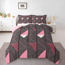 Manfei Abstract Sqare 2pcs Bedding Comforter Set,Geometric Triangle Twin Comforter Sets,Grey Pink Bedding Set,Ultra Soft Teenager Bedroom Decor,Reversible
