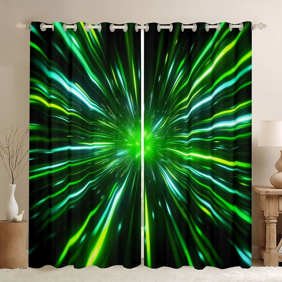 Manfei Abstract Starburst Light Blackout Curtains Set of 2 (52x84 Each), Modern Neon Gradient Curtain, Green