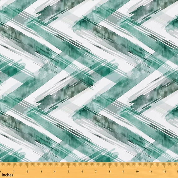Manfei Abstract Stripe Fabric by the Yard 1 Yard, Modern Ombre Home Decor Fabric by the Yard, Emerald Green