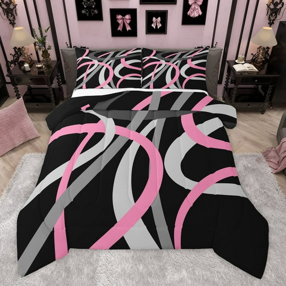 Manfei Abstract Stripes 3-Piece Full Size Comforter Sets for Female Men,Geometric Lines Bedding Comforter Set,Retro Vintage Style Lightweight Bedding Sets,Breathable Home Decor,Reversible