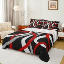 Manfei Abstract Stripes 3pcs Twin Sheet Sets for Female Men,Geometric Lines Twin Fitted Sheet,Retro Vintage Style Breathable Flat Sheet,Breathable Home Decor