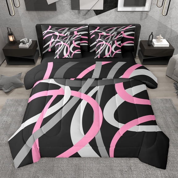 Manfei Abstract Stripes 7-Piece Bedding Comforter Set for Female Men,Geometric Lines King Bedding Sets,Retro Vintage Style Ultra Soft Bed Sheets,Breathable Home Decor,Reversible