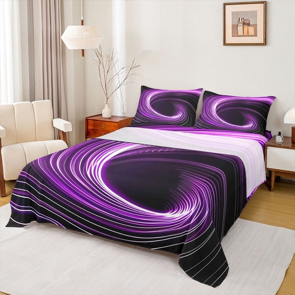 Manfei Abstract Swirl Stripes 3pcs Twin Sheet Sets for Teens Female Men,Geometric Spiral Lines Twin Fitted Sheet,Gradient Ombre Breathable Flat Sheet,Super Cozy Room Decor