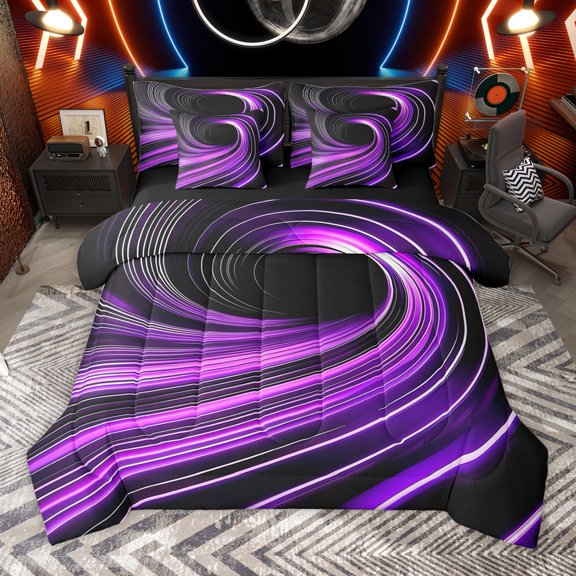 Manfei Abstract Swirl Stripes 7 Pieces Bedding Comforter Set for Teens Female Men,Geometric Spiral Lines Full Bedding Set Lightweight,Gradient Ombre Fitted Sheet Flat Sheet