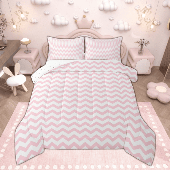 Manfei Abstract Wave Stripe Bedding Comforter Set, Pink White Aesthetic Twin Comforter Sets, Contemporary Minimalist Bedding Set, Super Cozy Room Decor Reversible 2pcs