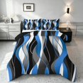 thumbnail image 1 of Manfei Abstract Wave Stripe Full Size Comforter Sets, Blue Black White Bedding Comforter Set, Black Reversible 3 Pieces, 1 Comforter and 2 Pillowcases, 1 of 6