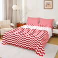 thumbnail image 1 of Manfei Abstract Wave Stripe Twin Sheet Sets, Red White Aesthetic Twin Fitted Sheet, Contemporary Minimalist Flat Sheet, Microfiber Bedroom Decor 3-Piece, 1 of 7