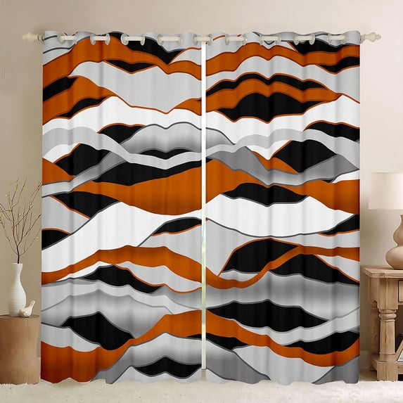 Manfei Abstract Wavy Stripe Blackout Curtains Set of 2 (52x84 Each), Modern Abstract Art Curtain, Orange, Black and White