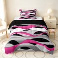 thumbnail image 1 of Manfei Abstract Wavy Stripe Twin Comforter Sets, Modern Abstract Art Bedding Set, Pink, Black and White, Black Reversible 2pcs, 1 Comforter and 1 Pillowcase, 1 of 6