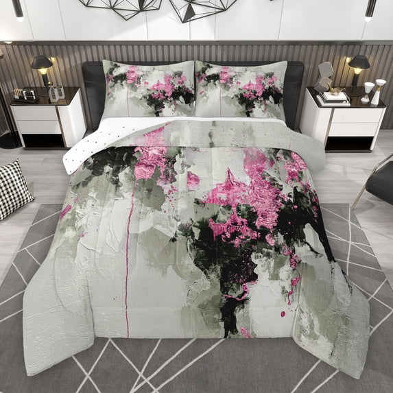 Manfei Adult Chic Watercolor Bedding Comforter Set, Pink Oil Printing Artwork Twin Comforter Sets, Modern Fashion Abstract Reversible Bedding Set, Luxury Bedroom Decor, 2-Piece