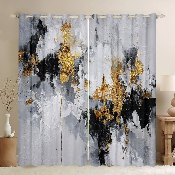 Manfei Adult Chic Watercolor Black Out Curtains, Gold Oil Printing Artwork Curtains Pack of 2 (42x63 Each), Modern Fashion Abstract Bedroom Curtains, Living Room Curtains Decor