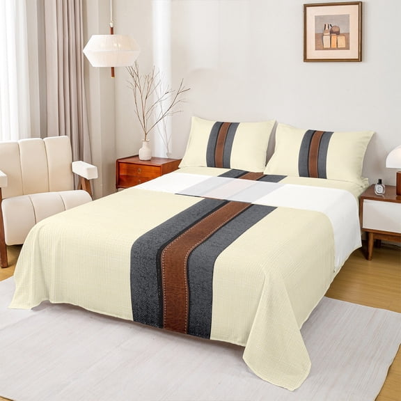 Manfei Adult Minimalism Queen Sheet Set, Abstract Geometric Stripes 4-Piece Bedding