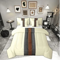 Manfei Adult Minimalism Twin Bedding Sets 7-Piece, Modern Abstract Geometric Bedding Comforter Set, Chic Stripes Sheet Sets, Breathable Home Decor