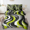 thumbnail image 1 of Manfei Adult Modern Geometric Bedding Comforter Set 7pcs, Green Yellow Stripes Queen Bedding Sets, Minimalst Minimalism Reversible Queen Sheet Sets, Microfiber Bedroom Decor, 1 of 7