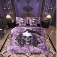 thumbnail image 1 of Manfei Adult Skull Skeleton Bedding Comforter Set 7 Pieces, Gothic Romantic Full Bedding Set, Rose Flower Floral Reversible Fitted Sheet Flat Sheet, Lightweight Room Decor, 1 of 7