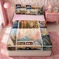 thumbnail image 1 of Manfei Adventure RV Car Zipper Full Size Comforter Sets with Fitted Sheet and 2 Pillowcases,Vintage Flowers Zipper Bedding Set,Beige Teal,Reversible, 1 of 7