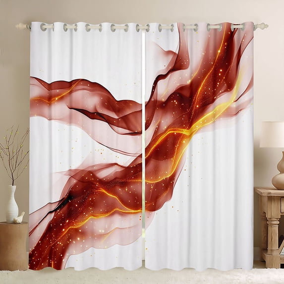 Manfei Aesthetic Abstract Artwork Blackout Curtains Set of 2 (52x84 Each), Watercolor Painting Curtain, Brown White
