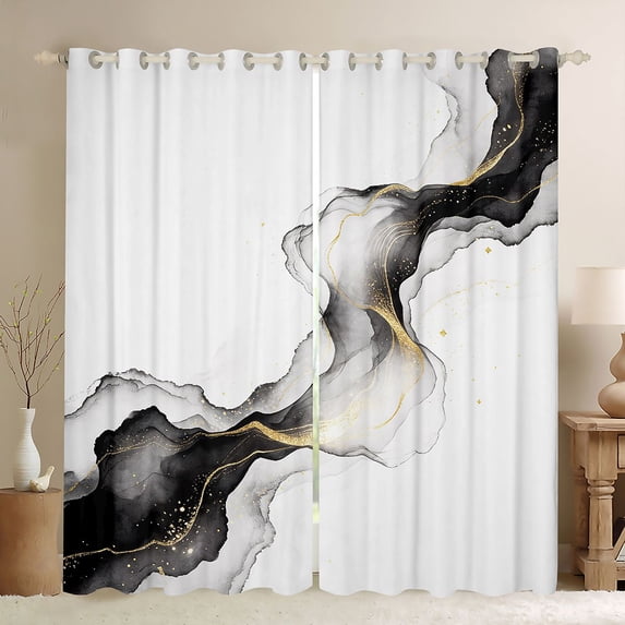 Manfei Aesthetic Abstract Artwork Blackout Curtains, Watercolor Painting Curtains Pack of 2 (42x84 Each), Black White