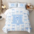 thumbnail image 1 of Manfei Aesthetic Blue Bow Twin Quilt Set For Kids,Letter H Monogram Letter Twin Coverlet Set,2pcs, 1 of 7