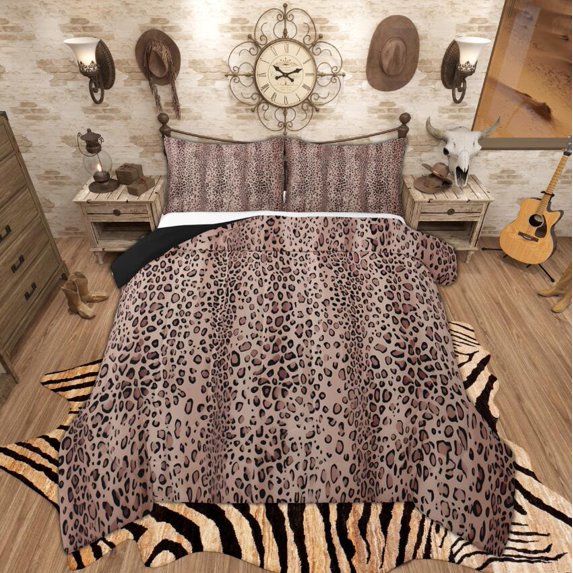 Manfei Aesthetic Brown Queen Comforter Set, Leopard Cheetah Print Bedding Sets, Wild Animal Bedding Comforter Set, Lightweight Room Decor Reversible 3-Piece