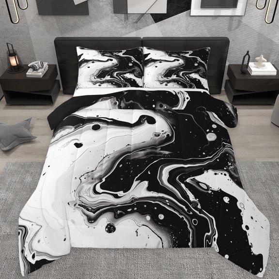 Manfei Aesthetic Geometric Art Bedding Comforter Set,Abstract Marble Texture Twin Comforter Sets,Black Fluid Art Bedding Set For Children,Lightweight Room Decor Reversible,2 Pieces