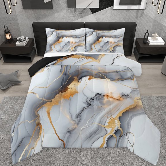 Manfei Aesthetic Geometric Art Bedding Comforter Set,Abstract Marble Texture Twin Comforter Sets,Gray Fluid Art Bedding Set For Children,Lightweight Room Decor Reversible,2pcs