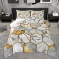 thumbnail image 1 of Manfei Aesthetic Geometric Hockeycomb Full Size Comforter Sets,Abstract Marble Texture Bedding Comforter Set,Gold Gray White Bedding Sets For Children,Lightweight Room Decor,3 Pieces, 1 of 8