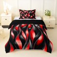thumbnail image 1 of Manfei Aesthetic Geometric Twin Comforter Sets, Black Red Wavy Stripes Bedding Set, Black Reversible 2pcs, 1 Comforter and 1 Pillowcase, 1 of 6
