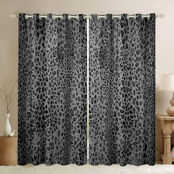 Manfei Aesthetic Gray Curtains and Drapes, Cheetah Leopard Print Black Out Curtains, Safari Wildlife Curtains Pack of 2 (52x63 Each), Luxury Bedroom Decor