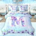 thumbnail image 1 of Manfei Aesthetic Letter M Twin Bedding Sets 7-Piece for Kids, Blue Kawaii Butterfly Bedding Comforter Set, Fairy Tale Princess Style Reversible Sheet Sets, Breathable Home Decor, 1 of 8