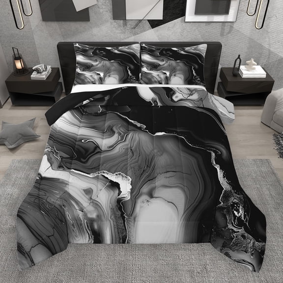 Manfei Aesthetic Marble Bedding Comforter Set,Modern Fluid Art Twin Comforter Sets,Gray Black Bedding Set For Adult,Breathable Bedroom Decor Reversible,2pcs