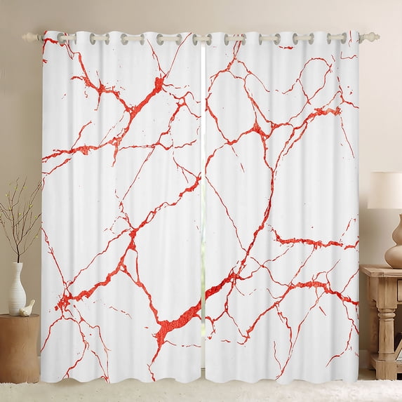 Manfei Aesthetic Marble Black Out Curtains,Modern Fluid Art Curtains Pack of 2 (42x63 Each),Red White Bedroom Curtains For Adult,Breathable Bedroom Decor