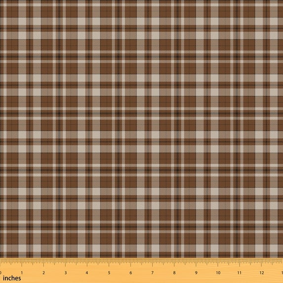 Manfei Aesthetic Patchwork Fabric by the Yard 2 Yards, Minimalist Grid Sewing Fabric, Brown