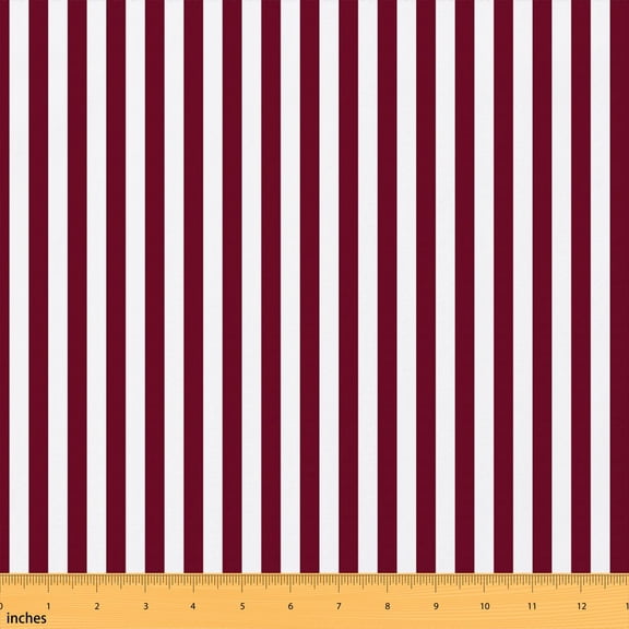 Manfei Aesthetic Stripe Fabric by the Yard 1 Yard, Minimalist Geometric Home Decor Fabric by the Yard, Burgundy White Stripes