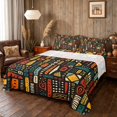 thumbnail image 1 of Manfei African Abstract Bed Sheets, Tribal Fuul Size Sheets, Red, Teal and Black, Black Reversible 4-Piece1 Flat Sheet + 1 Fitted Sheet + 2 Pillowcases, 1 of 6