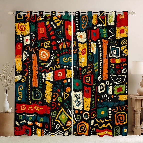 Manfei African Abstract Blackout Curtains, Tribal Curtains Pack of 2 (42x84 Each), Multicolor and Black