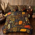 thumbnail image 1 of Manfei African Abstract Twin Bedding, Tribal Bedding Comforter Set, Orange, Yellow and Black, Black Reversible 7 Pieces, 1 of 6