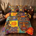 thumbnail image 1 of Manfei African Tribal Twin Bedding, Exotic Style Bedding Comforter Set, Multicolor, Black Reversible 7pcs, 1 of 6