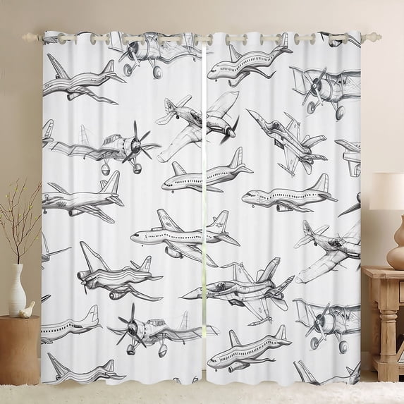 Manfei Aircraft Airplane Black Out Curtains,Transportation Theme Curtains Pack of 2 (42x63 Each),Jet Bedroom Curtains,Cartoon Bedroom Decoration