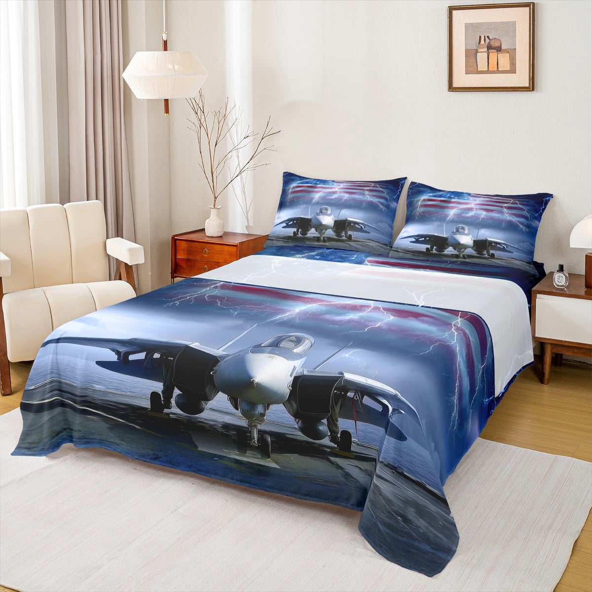 Manfei Airplane Bed Sheets,American Flag King Sheets,Modern Aircraft ...